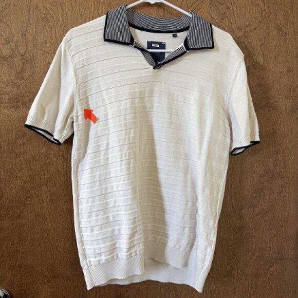 Guide London Cream Tonal Stripe Rib Knit Buttonless Short Sleeve Polo - Picture 2 of 3